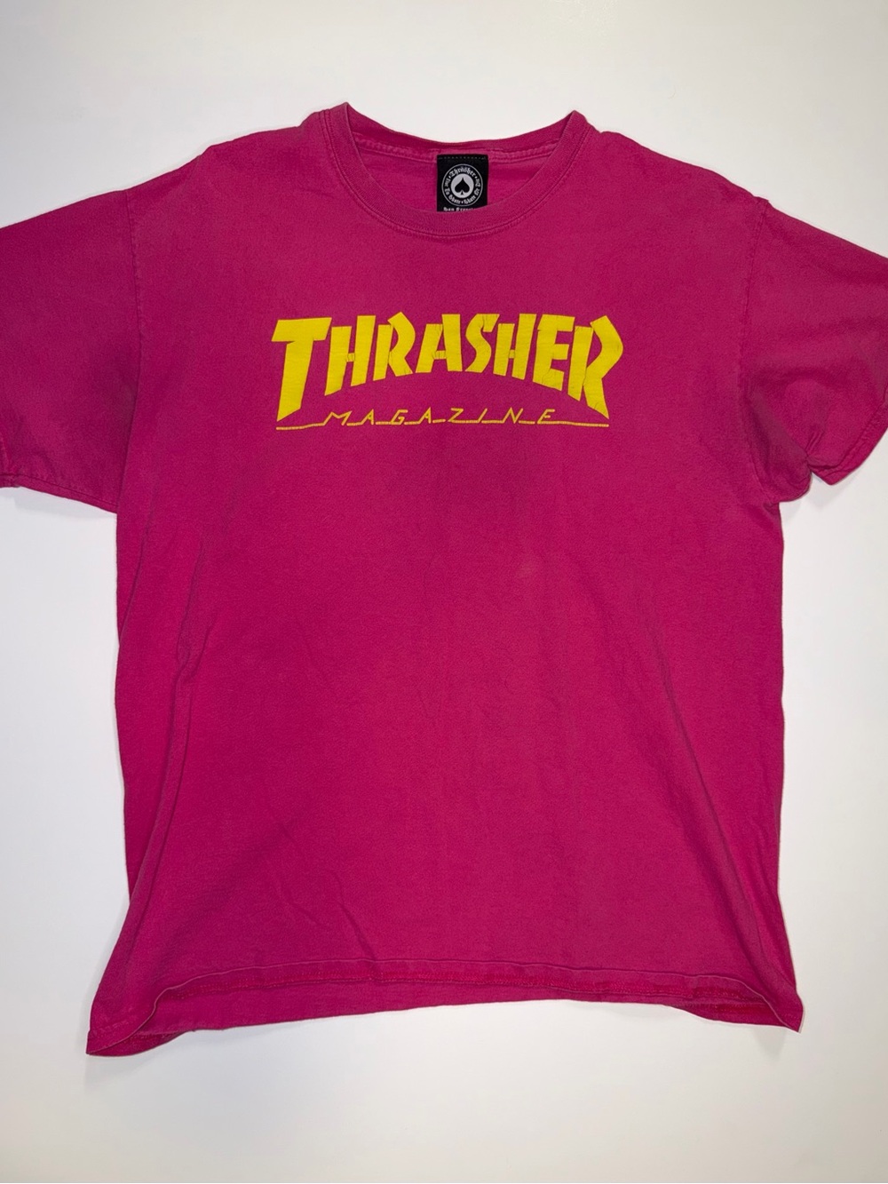 Thrasher Magazine T-Shirt Large Pink Neon Yellow Logo Tee Skater Skateboard Sk8